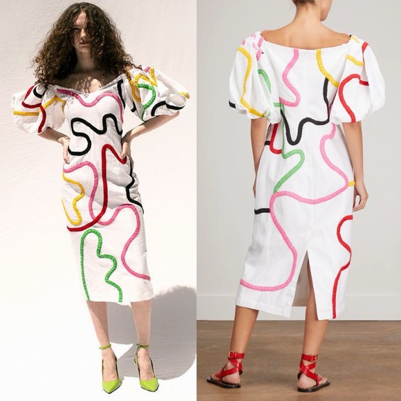 Mara Hoffman Cadiz Namari Embroidered Linen Midi Dress Size 4 - Picture 3 of 16